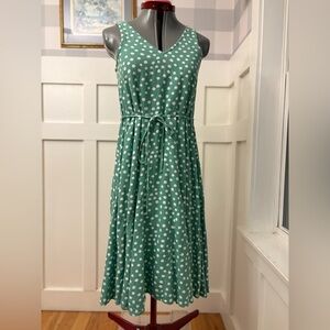 LOFT Linen Blend Teal Polka Dot Sleeveless Dress Size XS